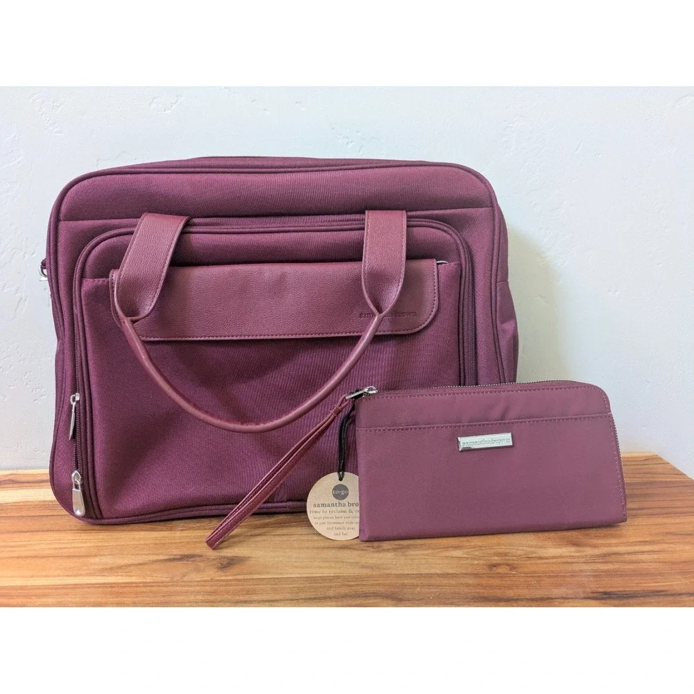 Samantha Brown Laptop Bag & Wallet Set Women OS Burgundy Recycled Fabric Travel